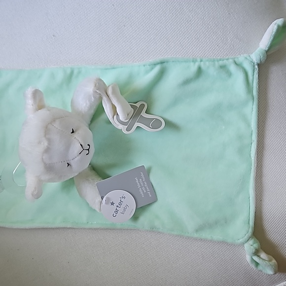 NWT CARTER'S Baby Lamb Green Cuddle Blanket With Rattle & Pacifier Holder - Picture 2 of 10